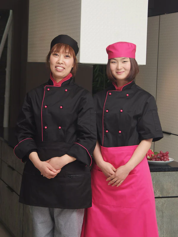 PINK PIPING LADIES CHEF COAT (CYJ01W)